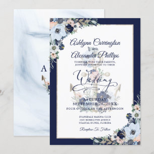 Nautical Wedding Elegant Floral Anchor Invitation