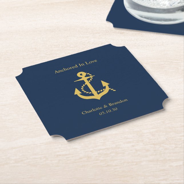 Nautical Wedding Engagement Rehearsal Dinner Paper Coaster (Angled)