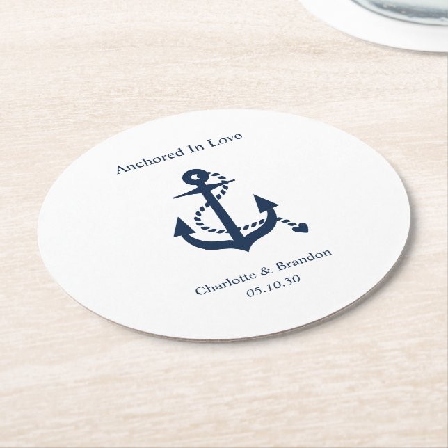 Nautical Wedding Engagement Rehearsal Dinner Round Paper Coaster (Angled)
