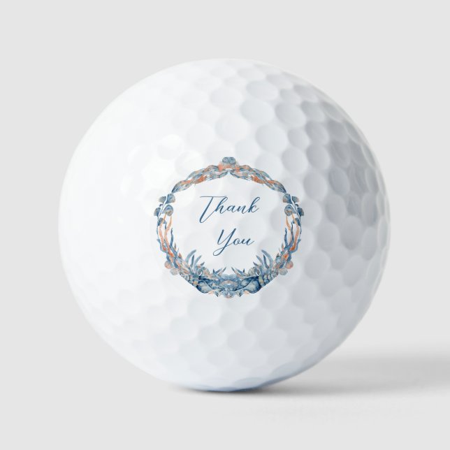 Nautical Wedding Favor Seashell Wreath Thank You Golf Balls (Front)