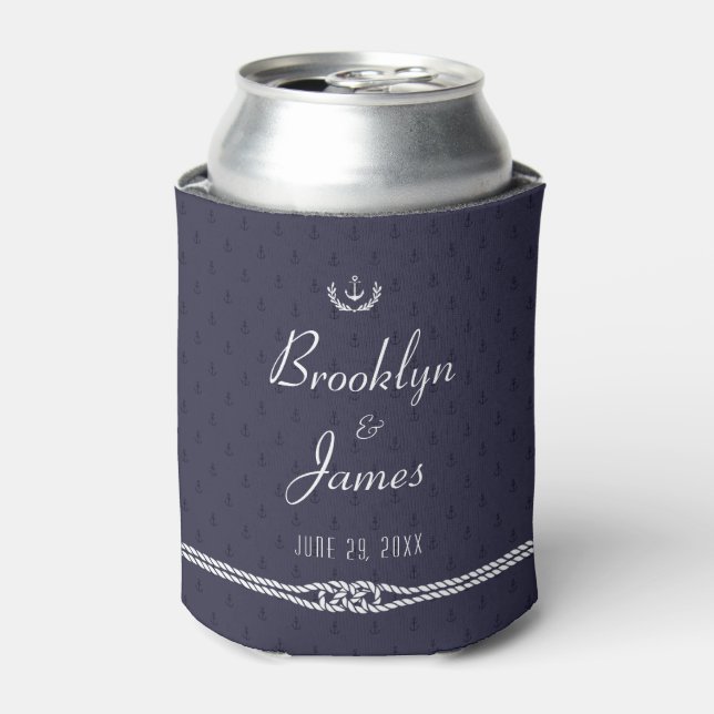 Nautical Wedding Favors Can Coolers Blue Anchors (Can Front)