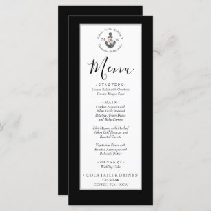 Nautical Wedding Floral Anchor Black and White Menu