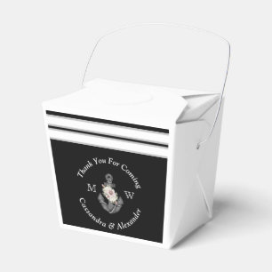 Nautical Wedding Floral Anchor Black White Favor Boxes