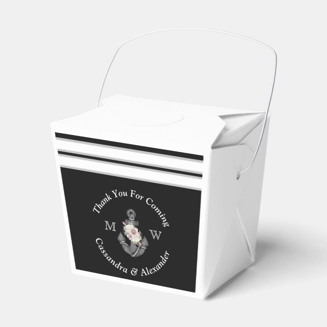 Nautical Wedding Floral Anchor Black White  Favor Boxes (Front Side)