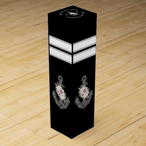 Nautical Wedding Floral Anchor Black White  Wine Box