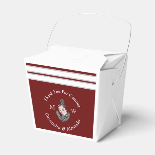 Nautical Wedding Floral Anchor Maroon Burgundy Red Favor Boxes