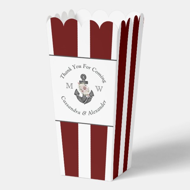 Nautical Wedding Floral Anchor Maroon Burgundy Red Favor Boxes (Front)