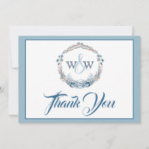 Nautical Wedding Floral Anchor Navy Blue and Pink Thank You Card