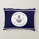Nautical Wedding Floral Anchor Navy Blue Pink Accent Pillow<br><div class="desc">Nautical Pink and Navy Blue background Floral Anchor with Rope Boat Theme Wedding couples "Happily Ever After" rug.</div>