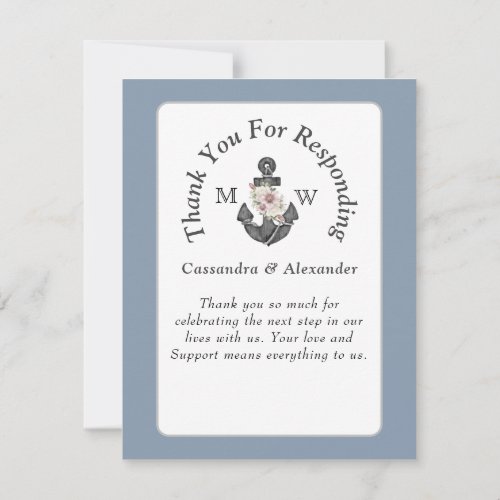 Nautical Wedding Floral Anchor Navy Blue White RSVP Card