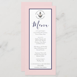 Nautical Wedding Floral Anchor Pink Navy Gray Menu
