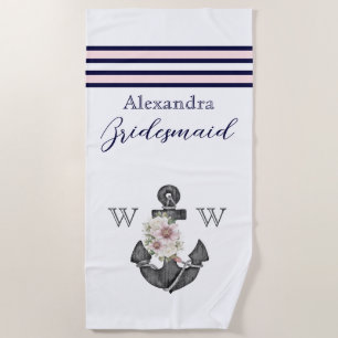 Nautical Wedding Floral Anchor Pink Navy Groom Beach Towel