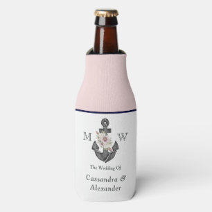 Nautical Wedding Floral Anchor Pink Navy Welcome Bottle Cooler