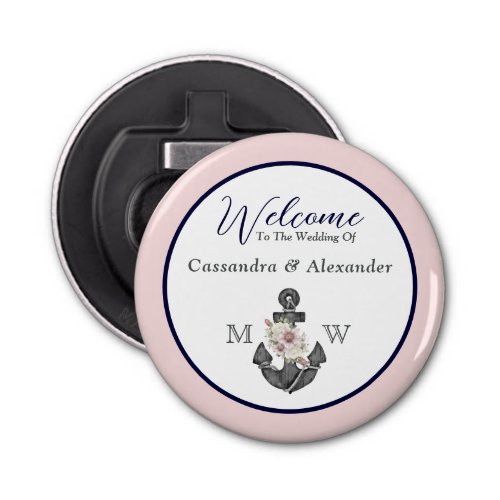 Nautical Wedding Floral Anchor Pink Navy Welcome  Bottle Opener