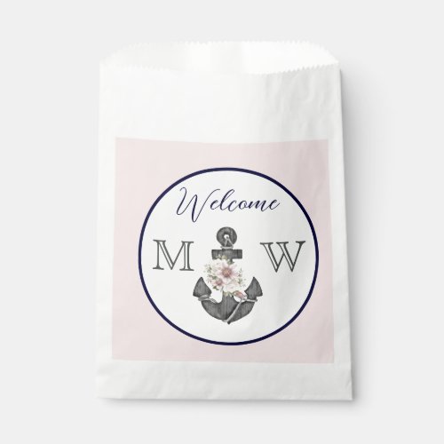 Nautical Wedding Floral Anchor Pink Navy Welcome  Favor Bag