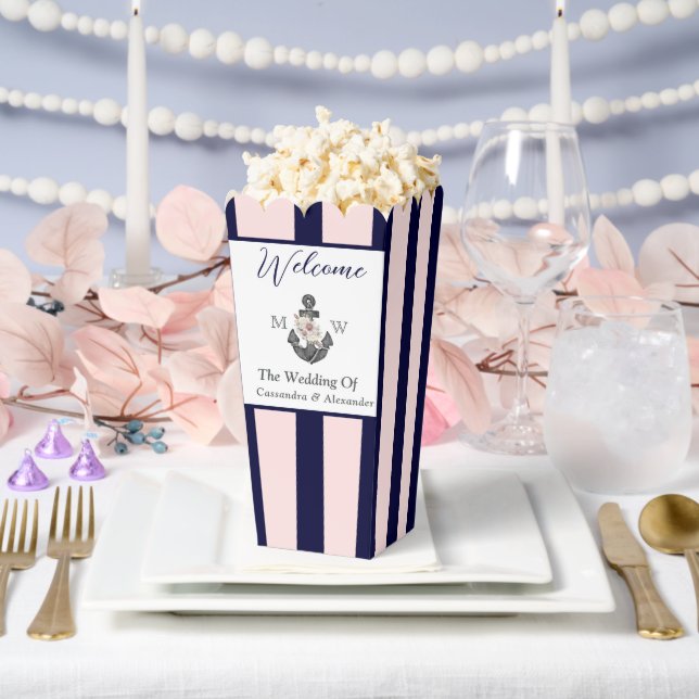 Nautical Wedding Floral Anchor Pink Navy Welcome Favor Boxes (Wedding)