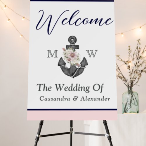 Nautical Wedding Floral Anchor Pink Navy Welcome Foam Board