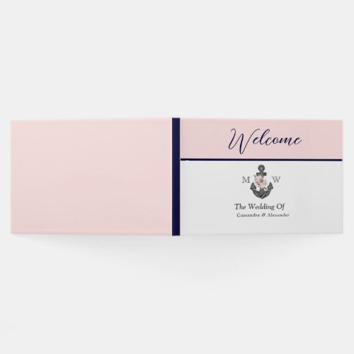 Nautical Wedding Floral Anchor Pink Navy Welcome Guest Book