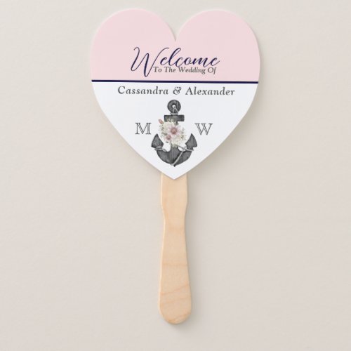 Nautical Wedding Floral Anchor Pink Navy Welcome Hand Fan