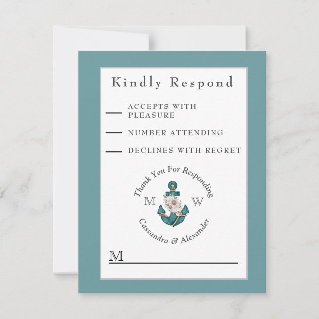 Nautical Wedding Floral Anchor  RSVP Card (Front)
