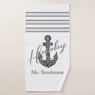 Nautical Wedding Floral Anchor Silver Gray Bath Towel