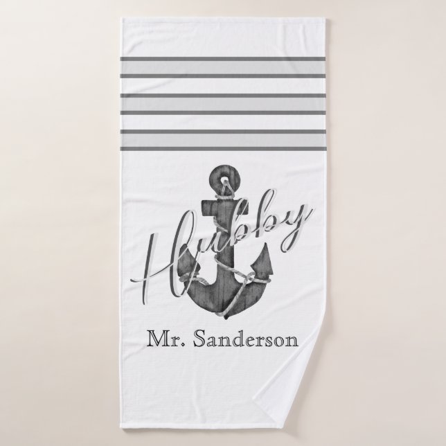 Nautical Wedding Floral Anchor Silver Gray Bath Towel (Bath Towel)