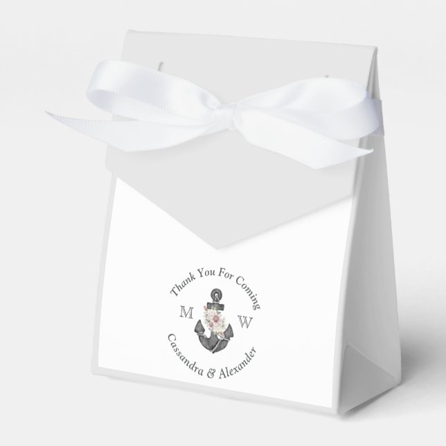 Nautical Wedding Floral Anchor Silver Gray Favor Boxes (Front Side)