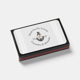 Nautical Wedding Floral Anchor Silver Gray Matchboxes