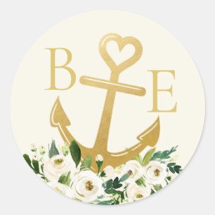 Nautical Wedding Gold Heart Anchor Favor Label