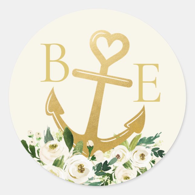 Nautical Wedding Gold Heart Anchor Favor Label (Front)