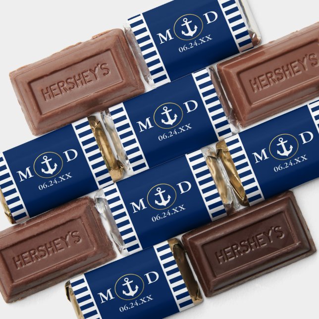 Nautical Wedding Gold Ring Blue Anchor Initials Hershey's Miniatures (Assorted)