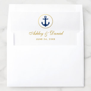 Nautical Wedding Gold Ring Blue Anchor Wedding Envelope Liner