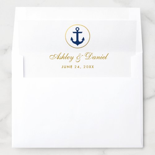 Nautical Wedding Gold Ring Blue Anchor Wedding Envelope Liner