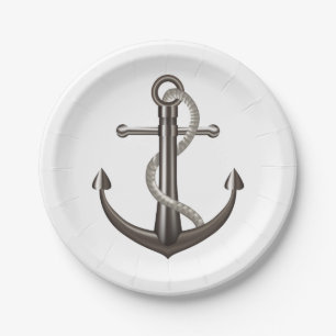 Nautical Wedding Gray Anchor Beach Summer Sailor Paper Plates
