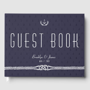 Nautical Wedding Guest Book With Blue Anchors