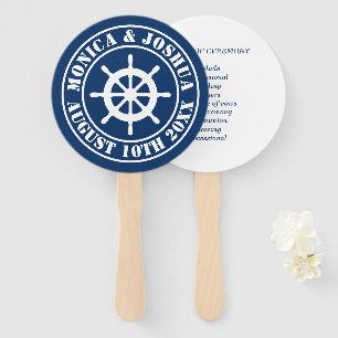 Nautical wedding hand fans with ceremony order