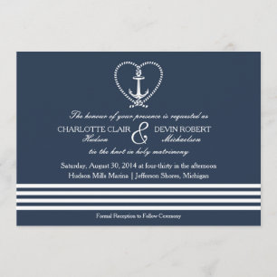 Nautical Wedding Invitation, Achor Rope Heart Knot Invitation