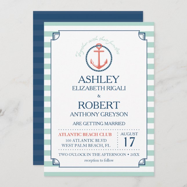 Nautical Wedding Invitation - Anchor (Front/Back)