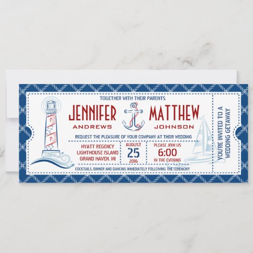 Nautical Wedding Invitation Ticket