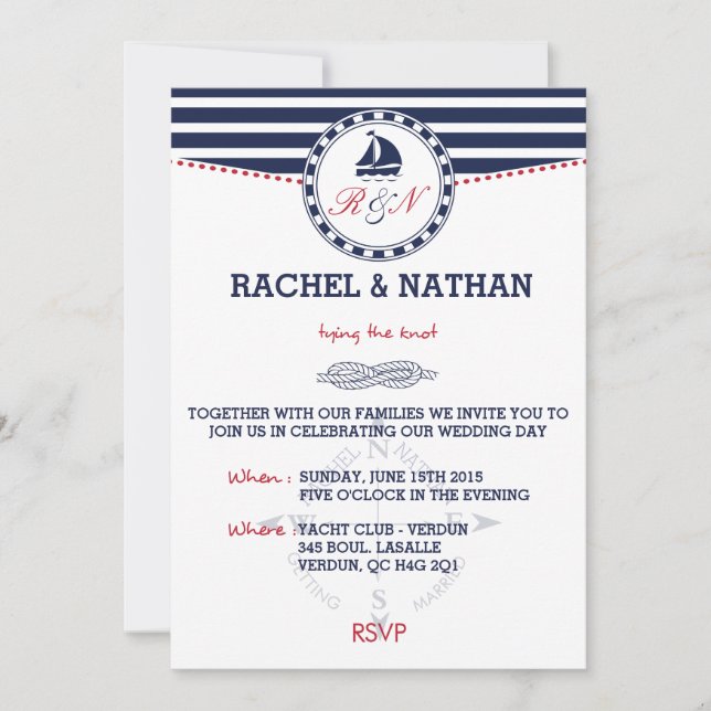 Nautical Wedding Invitation - Tying the knot (Front)
