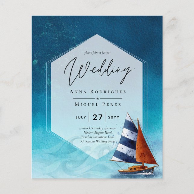 Nautical Wedding Invitation with Sailing Boat Flyer (Front)