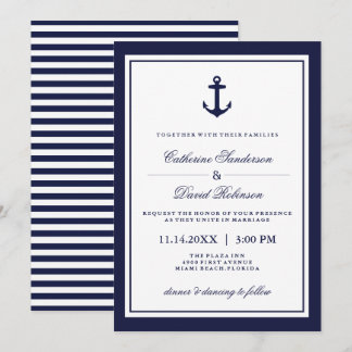 Nautical Wedding Invitations with Navy Stripes