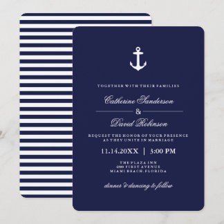 Nautical Wedding Invitations with Navy Stripes