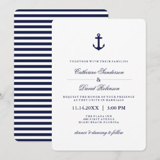 Nautical Wedding Invitations with Navy Stripes