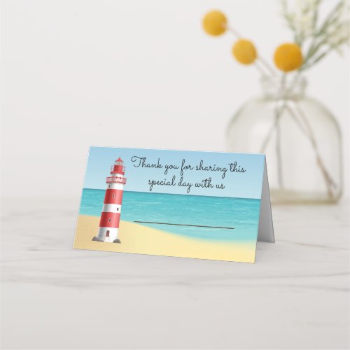 Nautical Wedding Lighthouse Beach Summer Blue Place Card