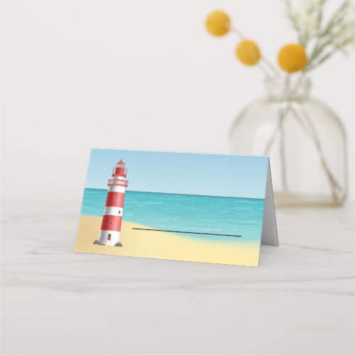 Nautical Wedding Lighthouse Beach Summer Blue Place Card