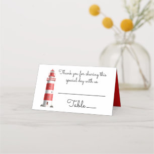 Nautical Wedding Lighthouse Beach Summer Red Place Card