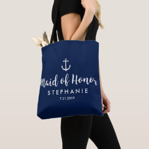 Nautical Wedding Maid of Honor Custom Anchor Tote Bag