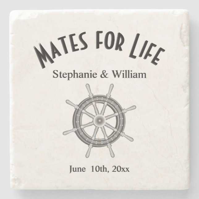 Nautical Wedding Mates for Life Stone Coaster (Front)