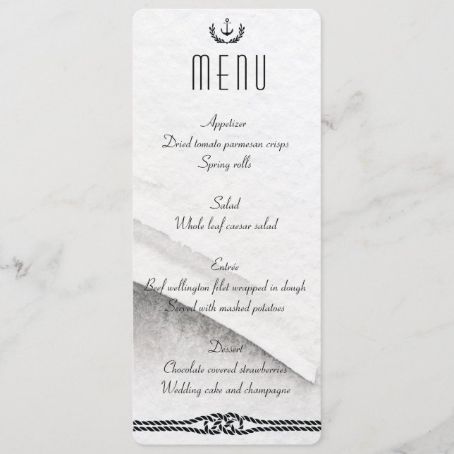 Nautical Wedding Menu Gray And White (Front)